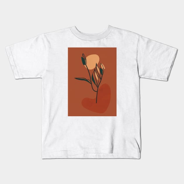 Boho Terracotta Tulip Flower Kids T-Shirt by Colorable